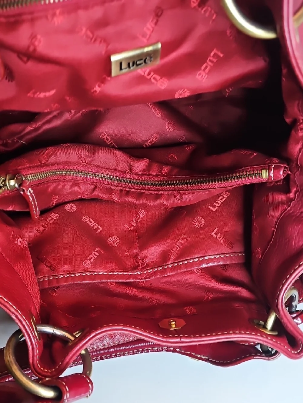 Red Leather Shoulder Bag with Gold Hardware - Picture 10 of 13